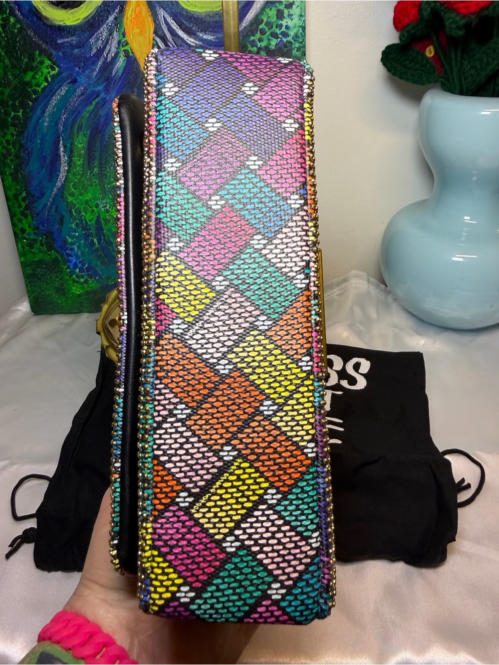 Kurt Geiger Multicolor Crystal Mosaic Clutch Large Eagle NWT - Picture 8 of 8